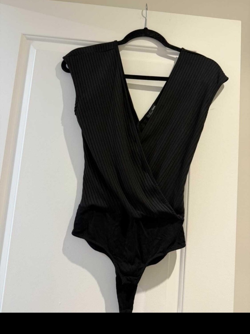 Zara Black Ribbed Surplice Bodysuit - Women